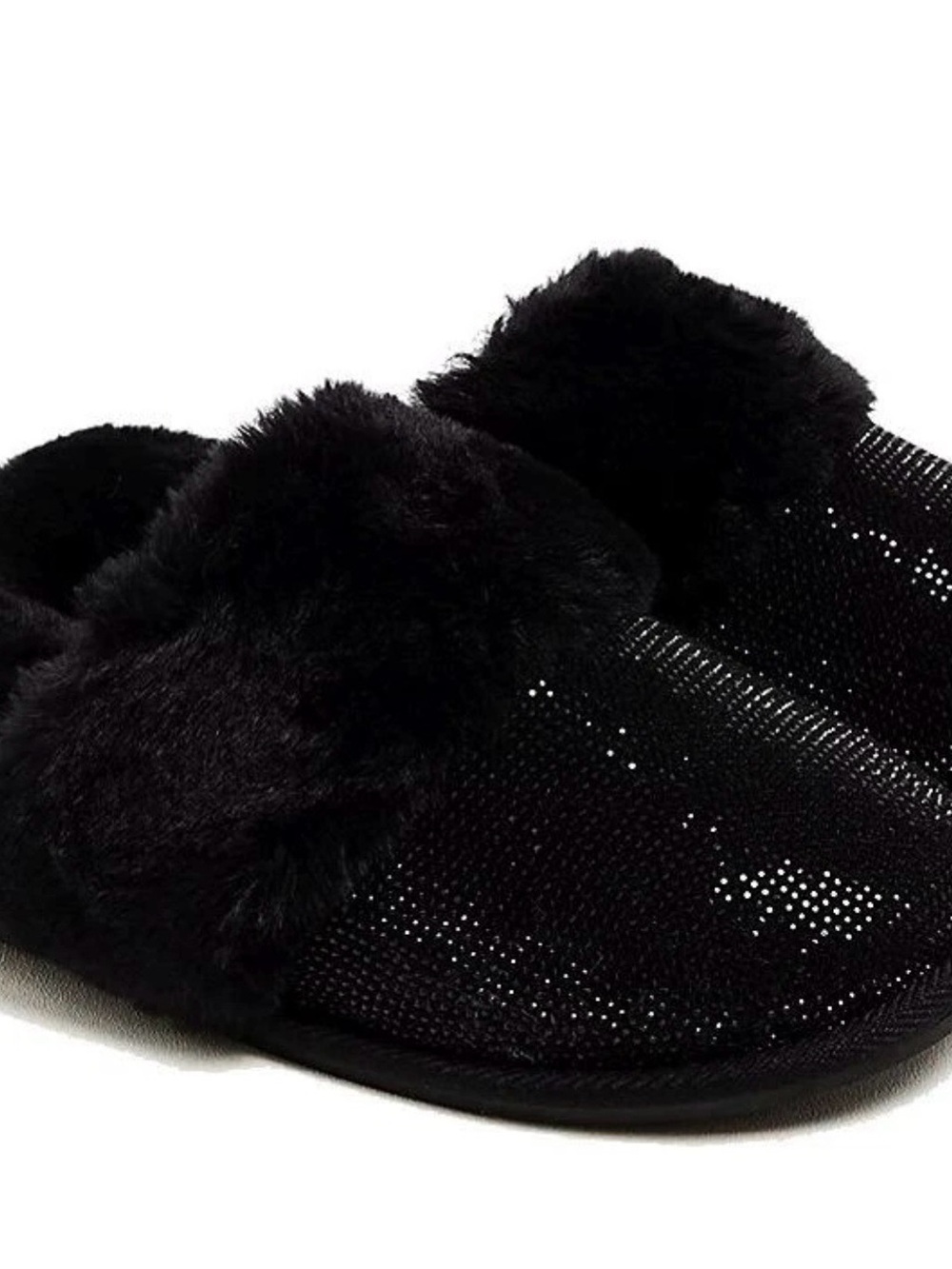 torrid Black Faux-Fur Slip-On Sparkle Slippers Size 10